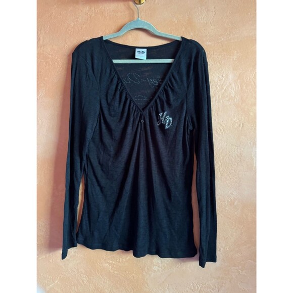 Harley-Davidson Tops - Harley Davidson Sheer Burnout Long Sleeve Wing Graphic Y2K Top Large